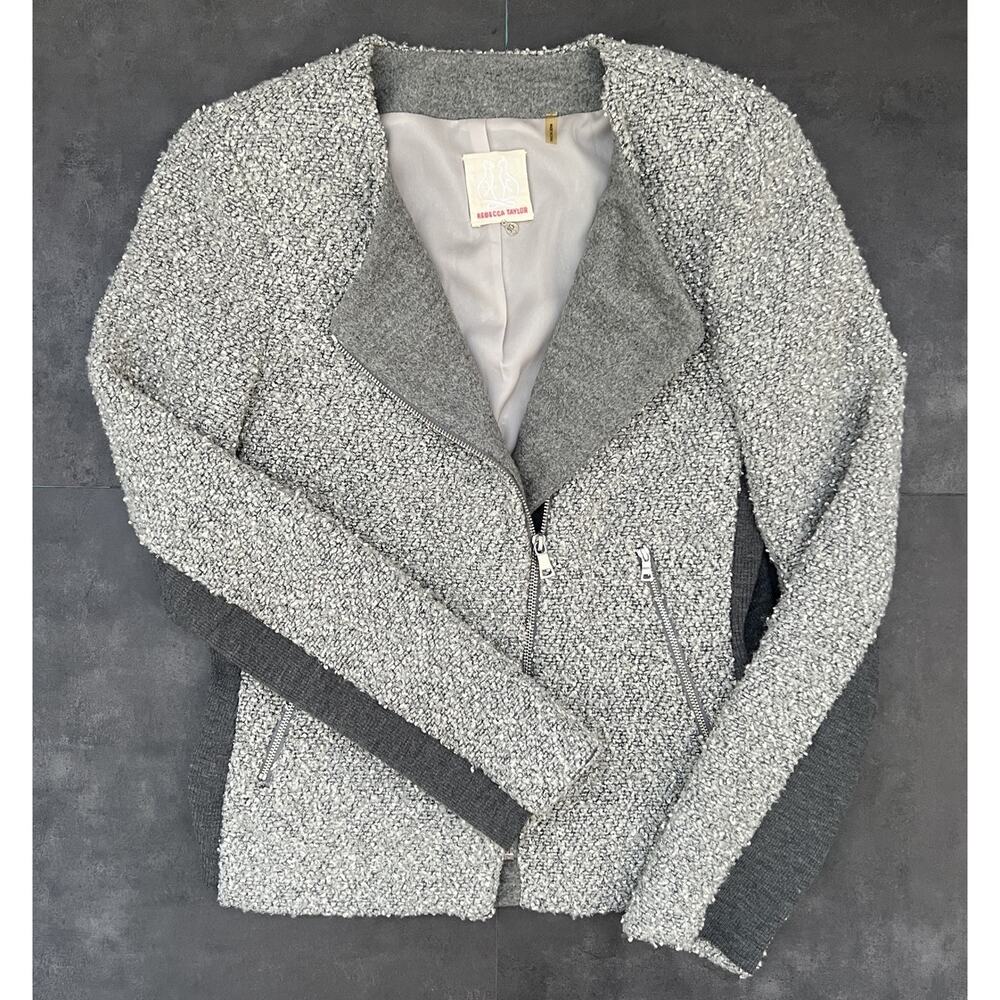 Rebecca Taylor Tweed Textured Moto Zip Up Jacket Women’s Size 10